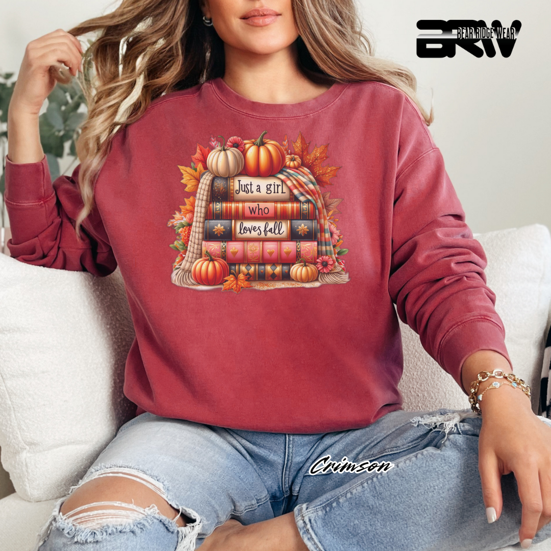 'Just A Girl Who Loves Fall-Books' Fall Crewneck Sweatshirt