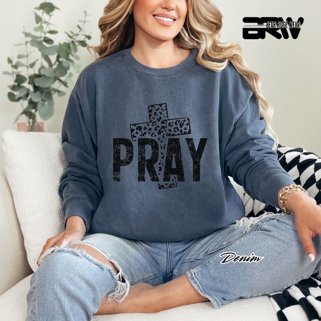 'Pray With Leopard Cross' Faith Crewneck Sweatshirt
