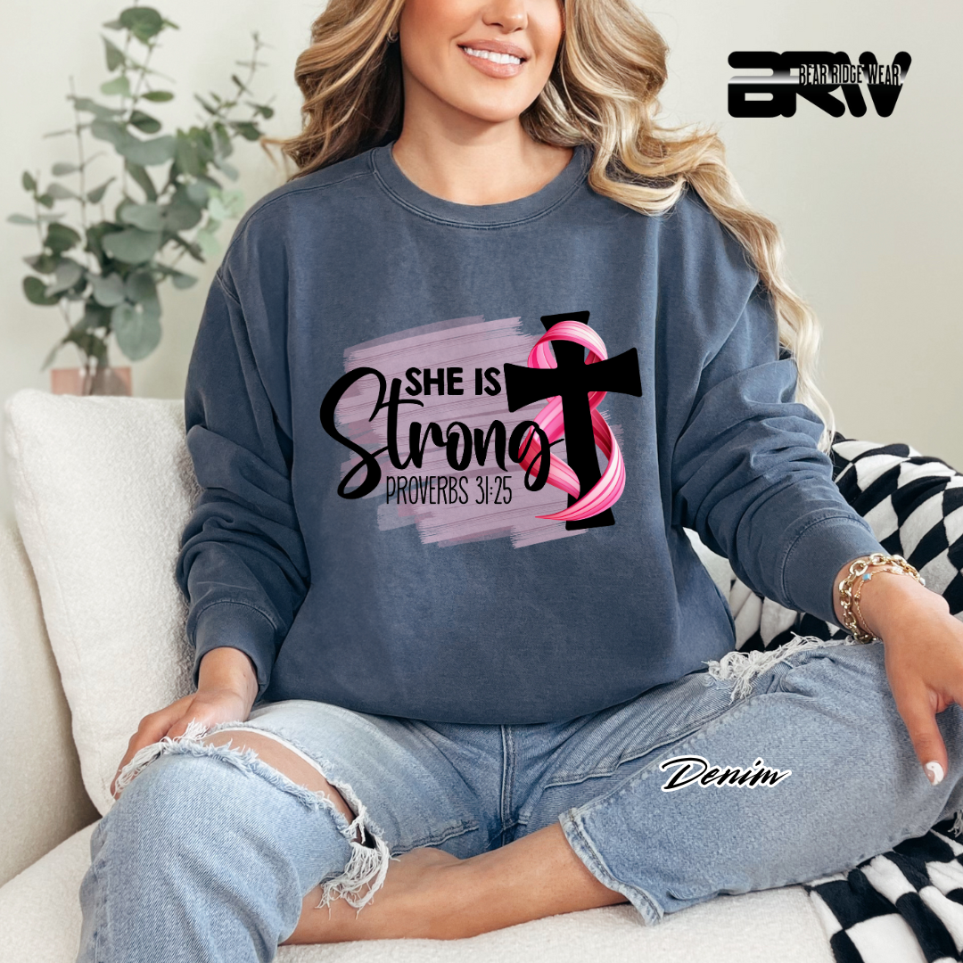 'She Is Strong, Proverbs 31:25' Awareness Long Sleeve Tee