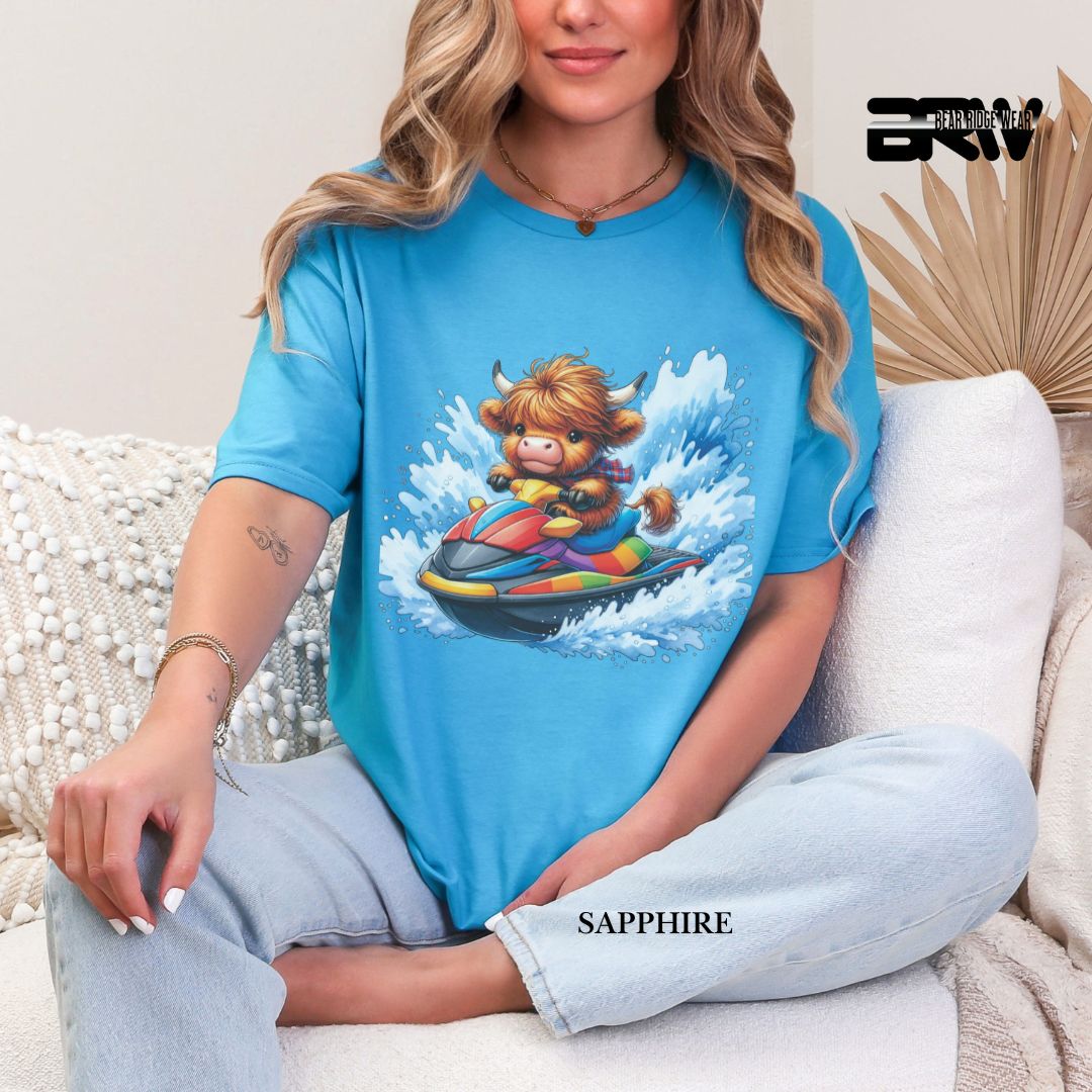 'Highland Cow-Ski Mobile' 3 Summer Tee