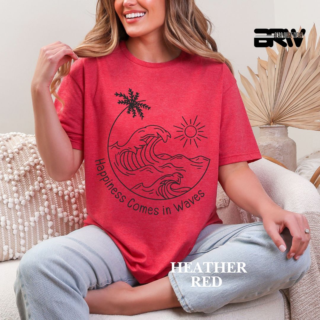 'Happiness Comes In Waves' Black Color 2 Summer Tee