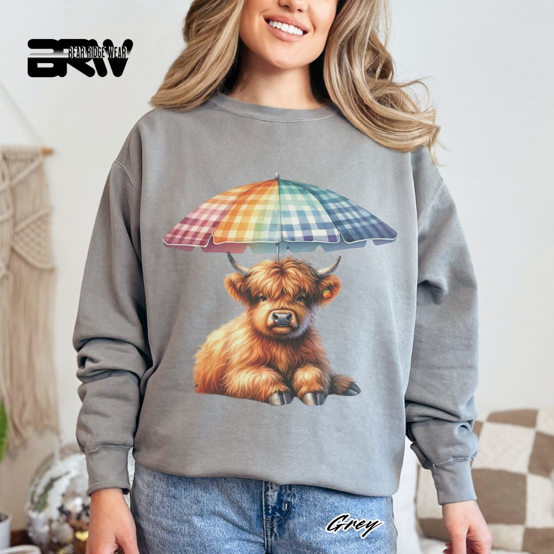 'Highland Cow-Umbrella' Summer Long Sleeve Tee