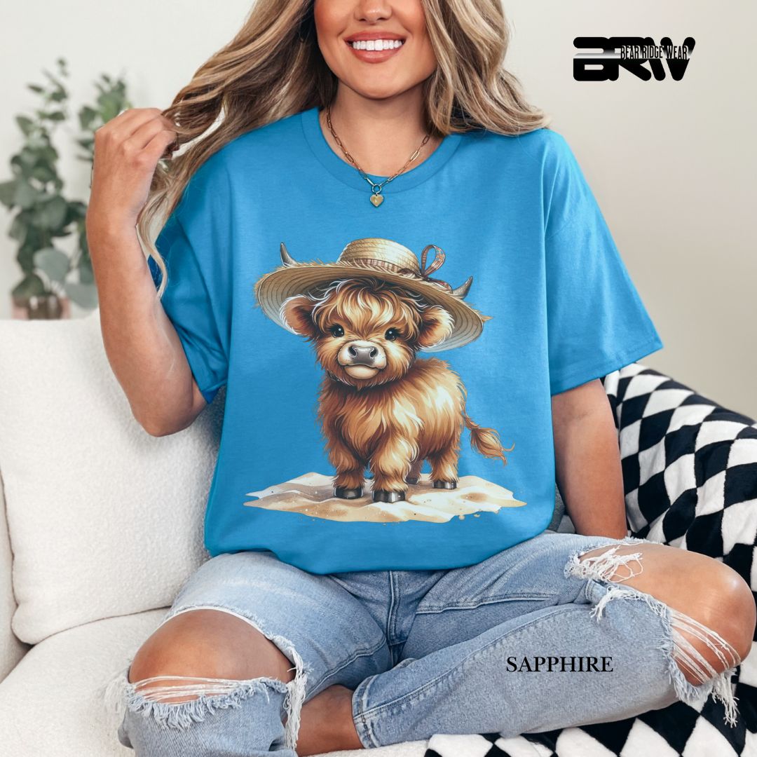 'Highland Cow- Sun Hat' 3 Summer Tee