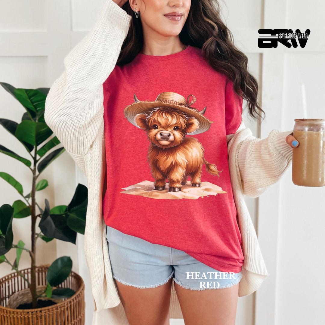 'Highland Cow-Sun Hat' 2 Summer Tee