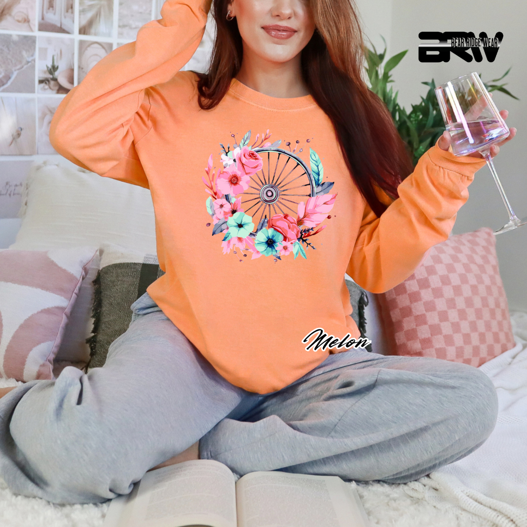 'Flower-Wagon Wheel' Long Sleeve Tee