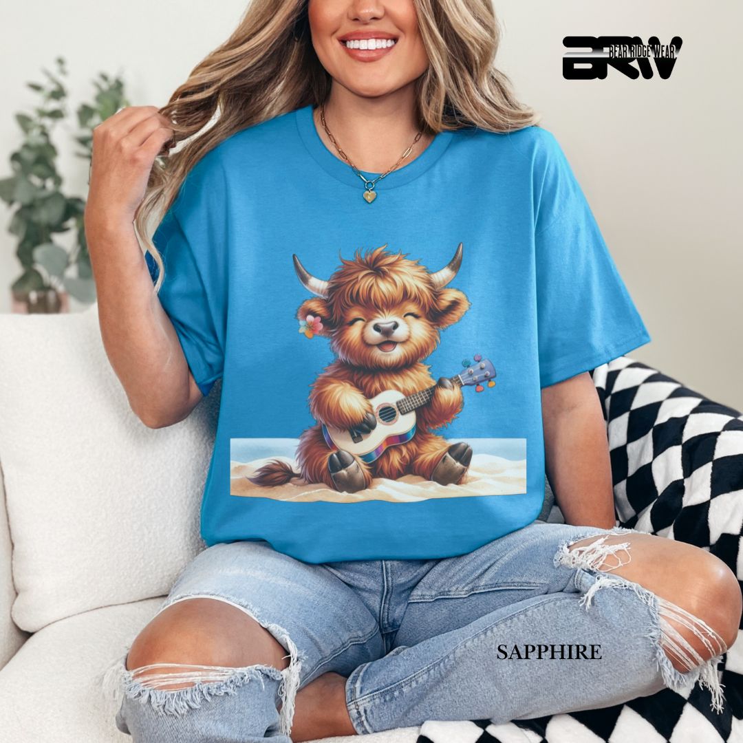 'Highland Cow-Guitar' 3 Summer Tee