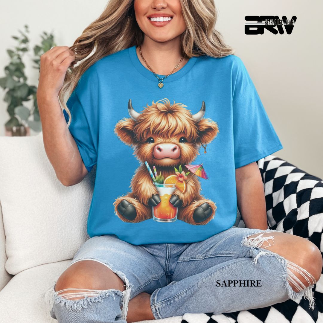 'Highland Cow-Tropical Drink' 3 Summer Tee