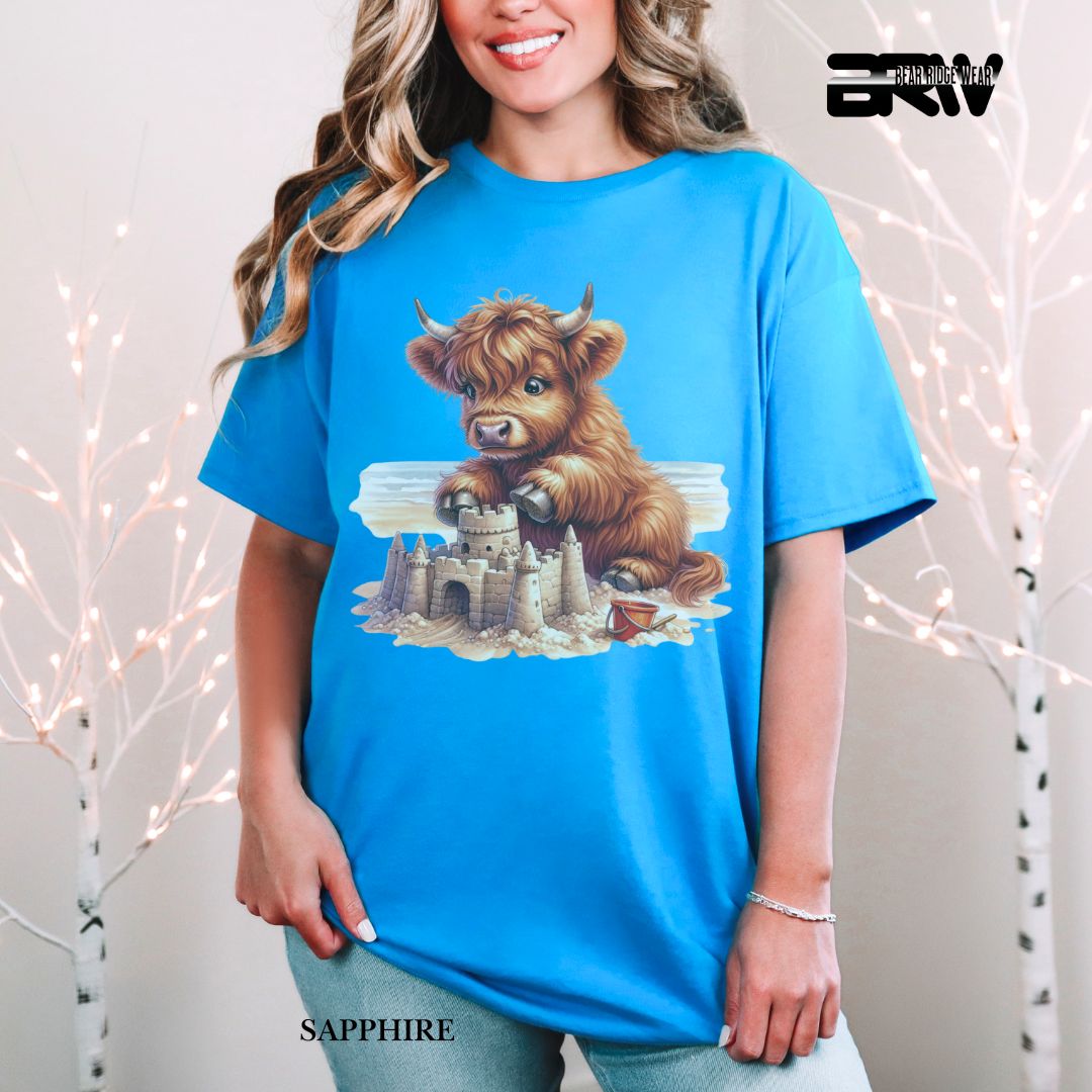'Highland cow-Sandcastle' 3 Summer Tee