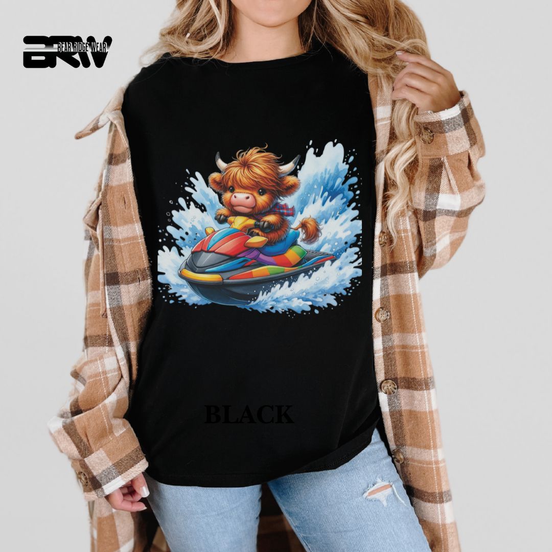 'Highland Cow-Ski Mobile'  Summer Tee
