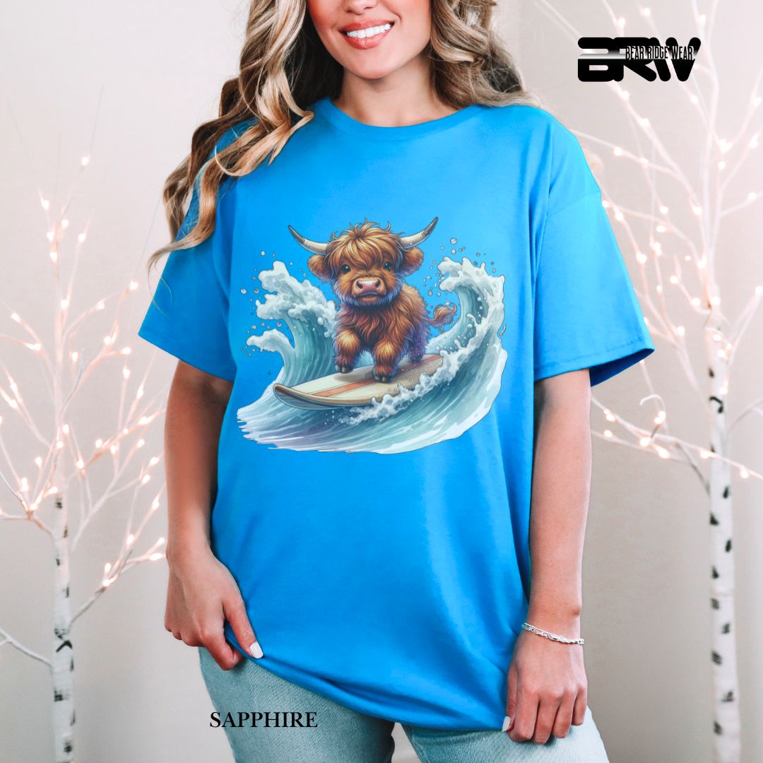 'Highland Cow-Surfing' 3 Summer Tee