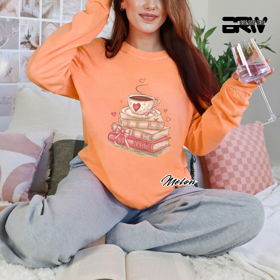 'Coffee on top of the books' Long Sleeve Tee