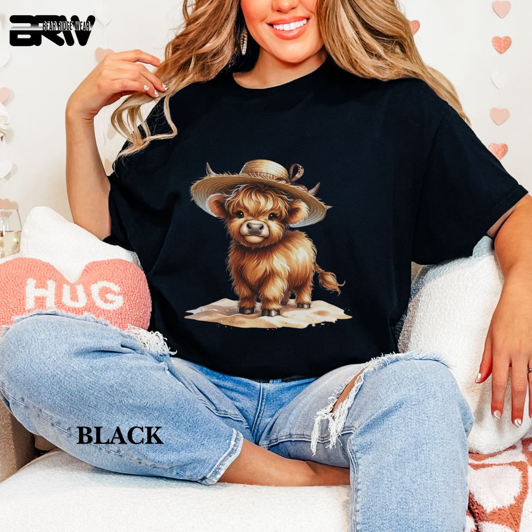 'Highland Cow- Sun Hat'  Summer Tee
