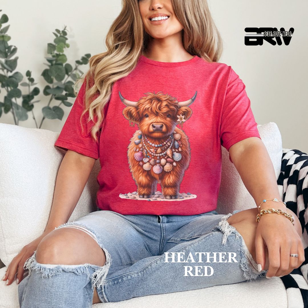 'Highland Cow-Lei Sea Shells' 2 Summer Tee