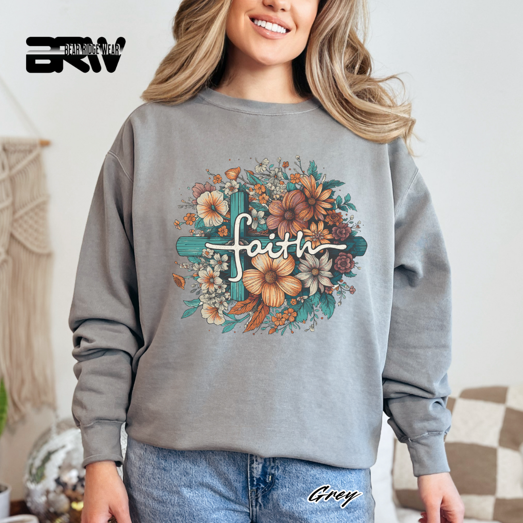 'Faith, Cross and flowers' Faith Long-Sleeve Tee