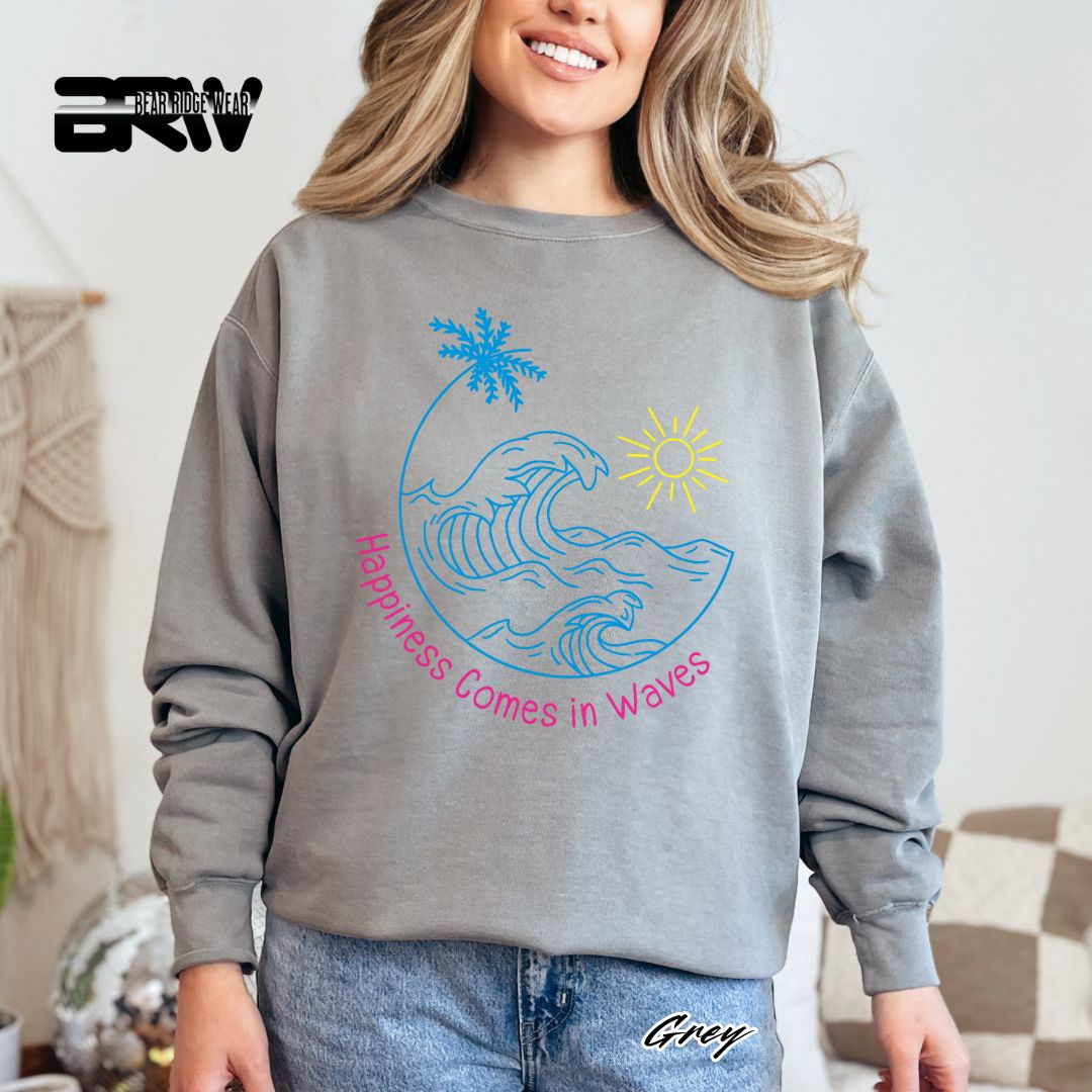 'Happiness comes in Waves' Summer Crewneck Sweatshirt