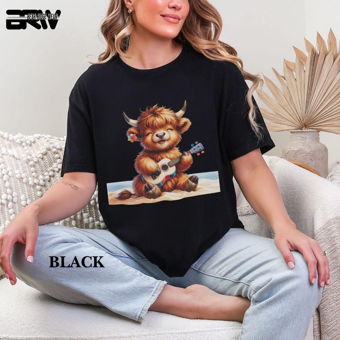 'Highland Cow-Guitar'  Summer Tee
