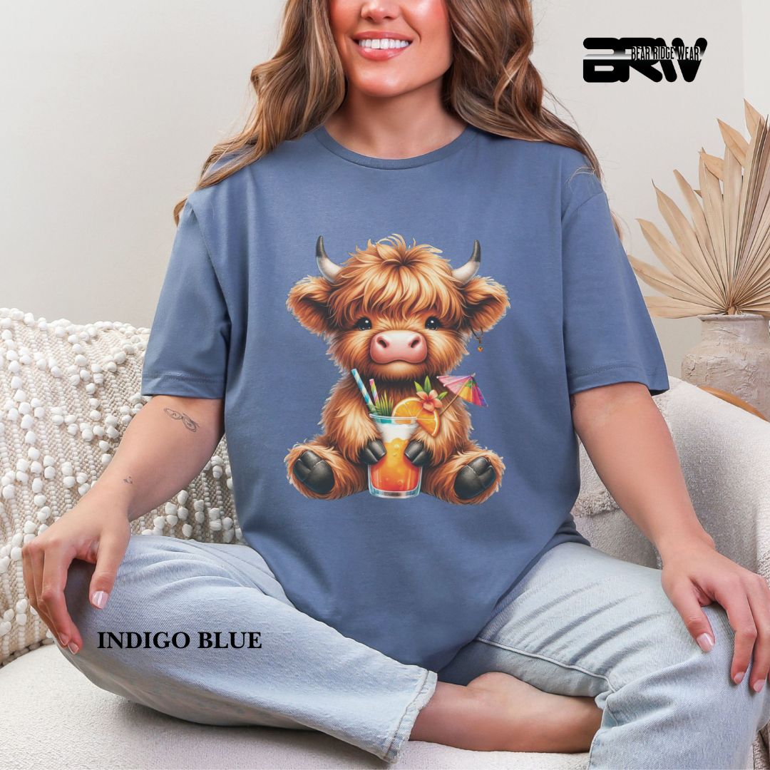 'Highland Cow-Tropical Drink' 3 Summer Tee