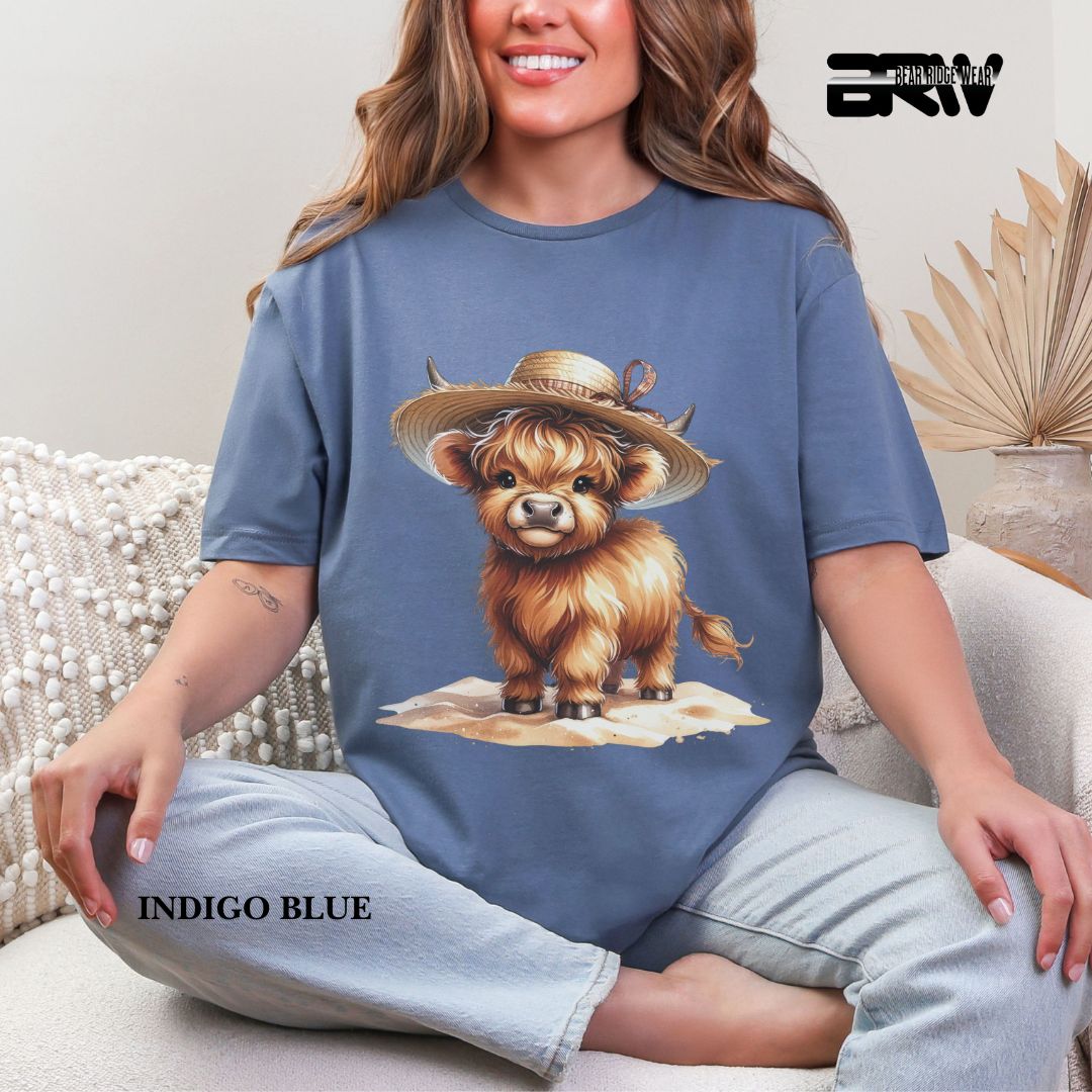 'Highland Cow- Sun Hat' 3 Summer Tee