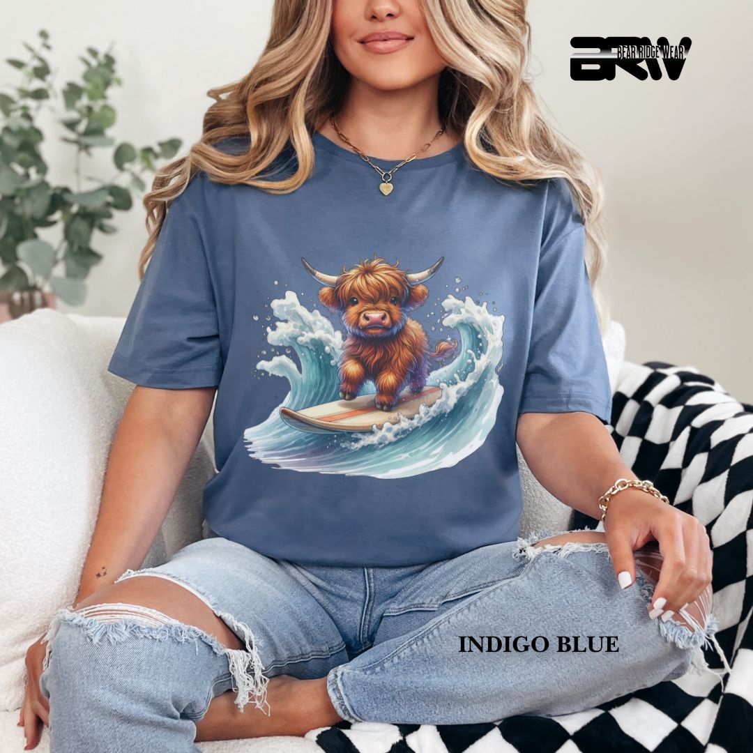 'Highland Cow-Surfing' 3 Summer Tee
