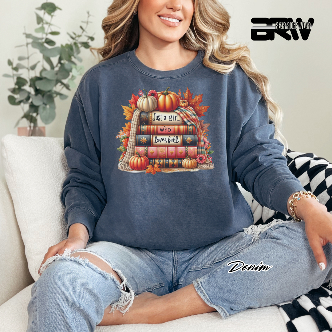 'Just A Girl Who Loves Fall-Books' Fall Crewneck Sweatshirt