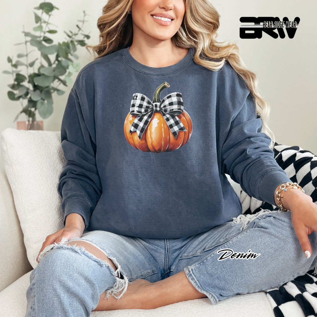 'Pumpkin With plaid Bow' Fall Long Sleeve Tee