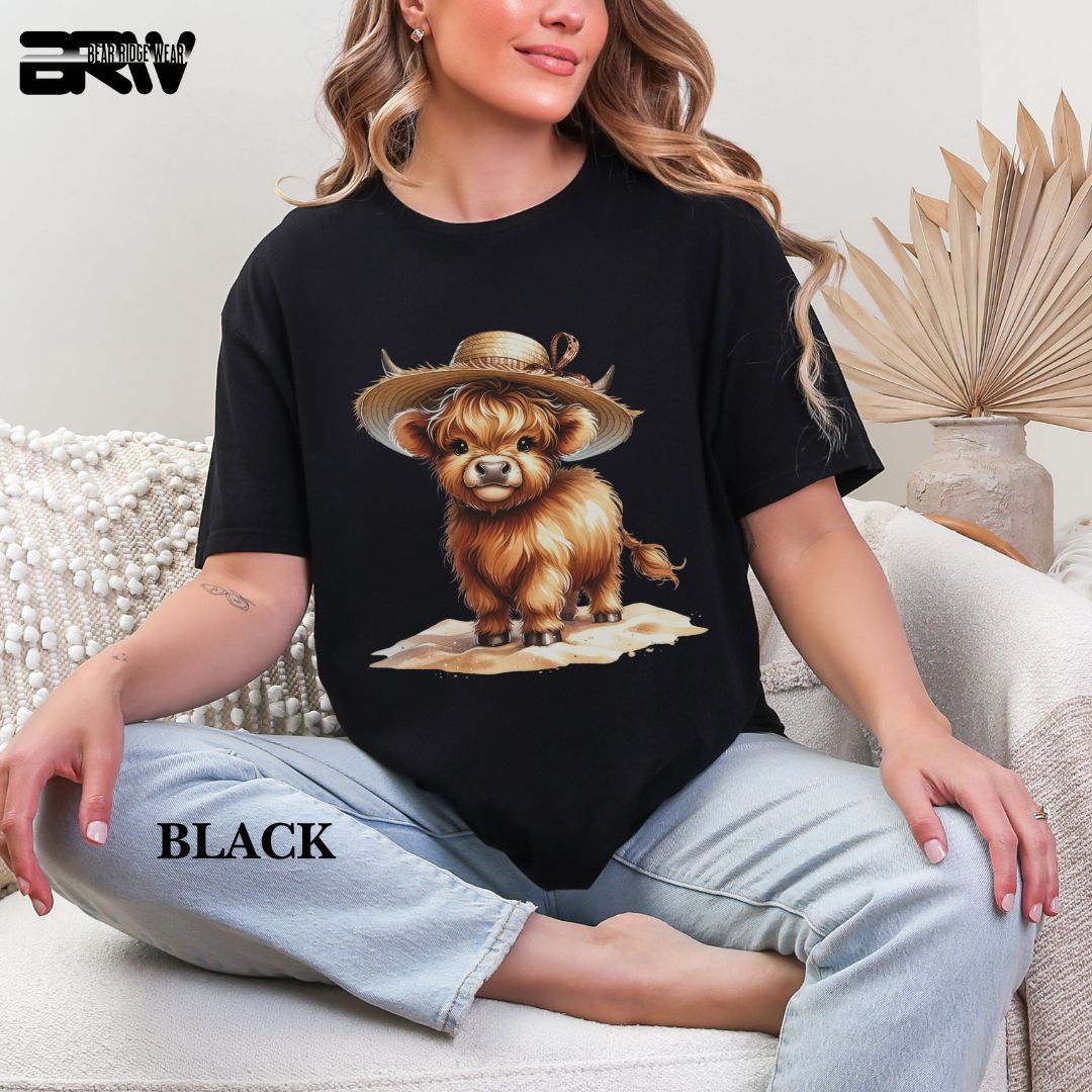 'Highland Cow-Sun Hat'  Summer Tee