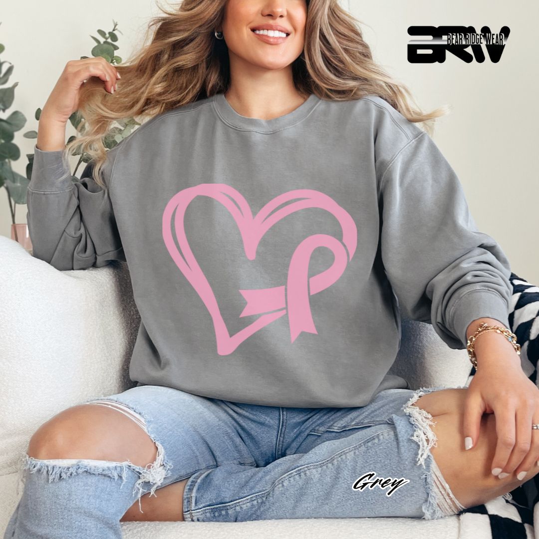 'Pink Heart With Ribbon' Awareness Long Sleeve Tee