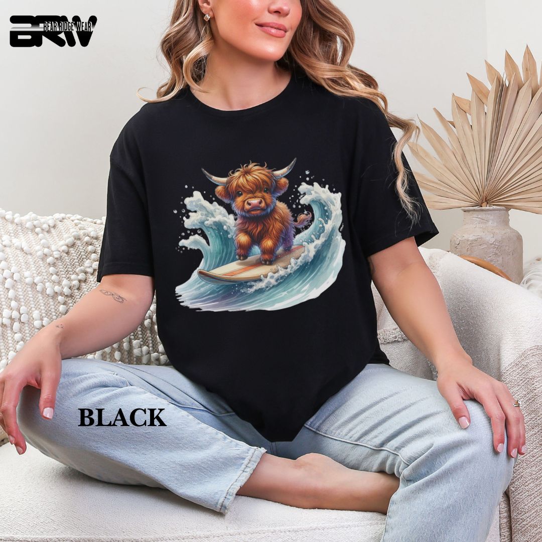 'High-Land Cow - Surfing'  Summer Tee