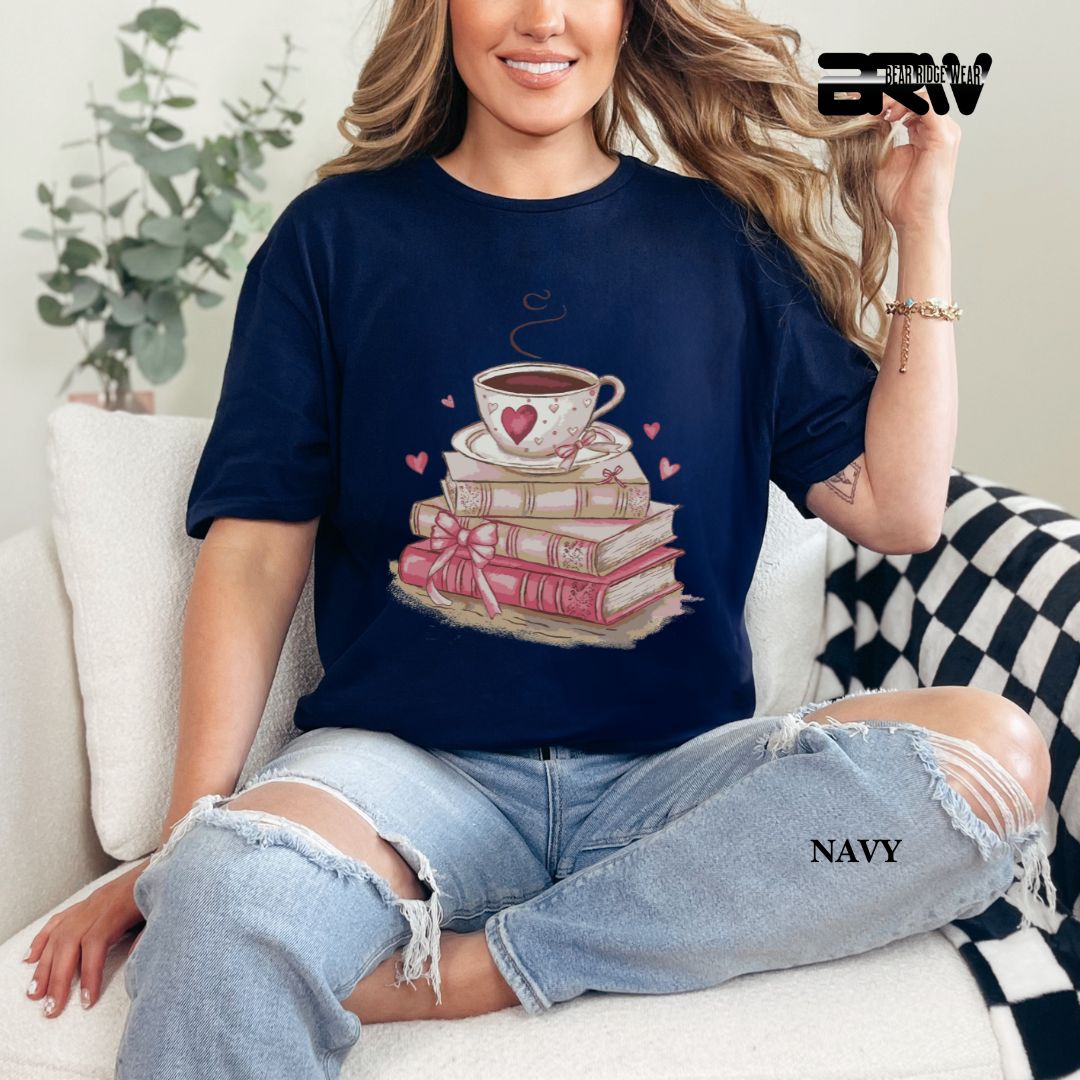 'Coffee On Top Of The Book' Valentines Tee