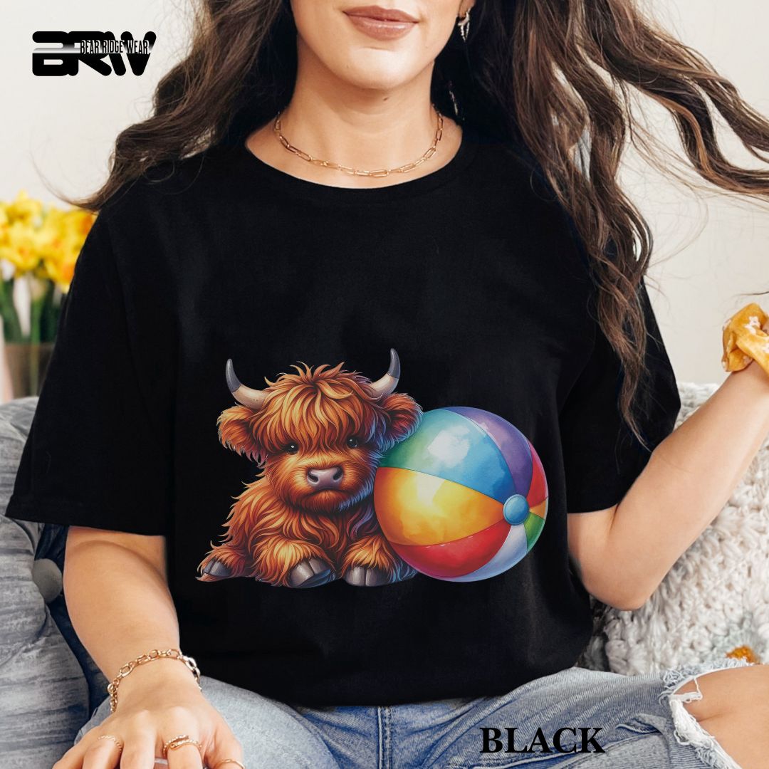 'Highland Cow-Beach-Ball'  Summer Tee