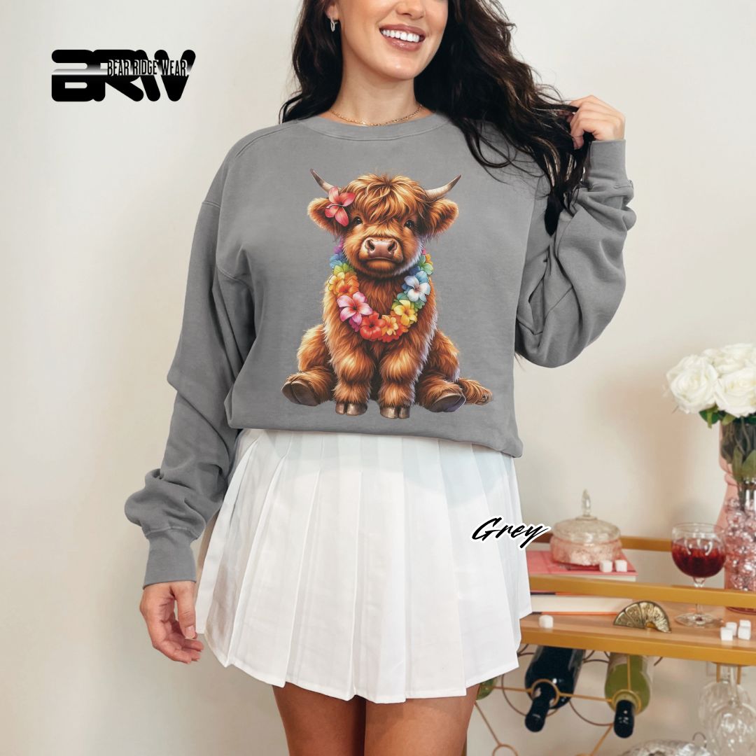 'Highland Cow-Lei' Summer Long Sleeve Tee
