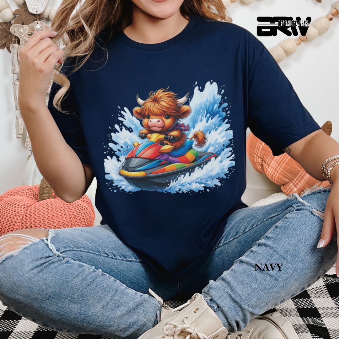 'Highland Cow-Ski Mobile' 3 Summer Tee