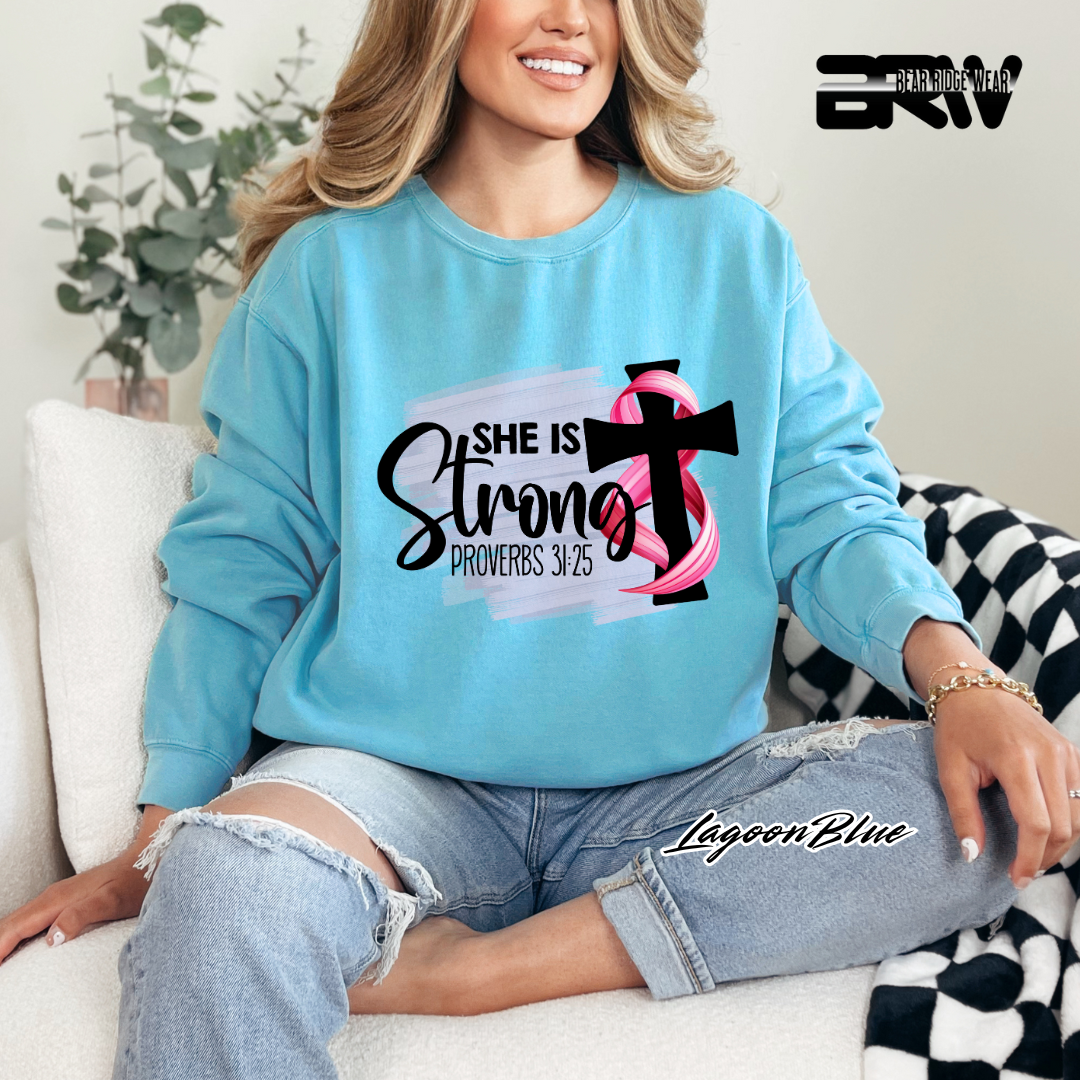 'She Is Strong, Proverbs 31:25' Awareness Long Sleeve Tee