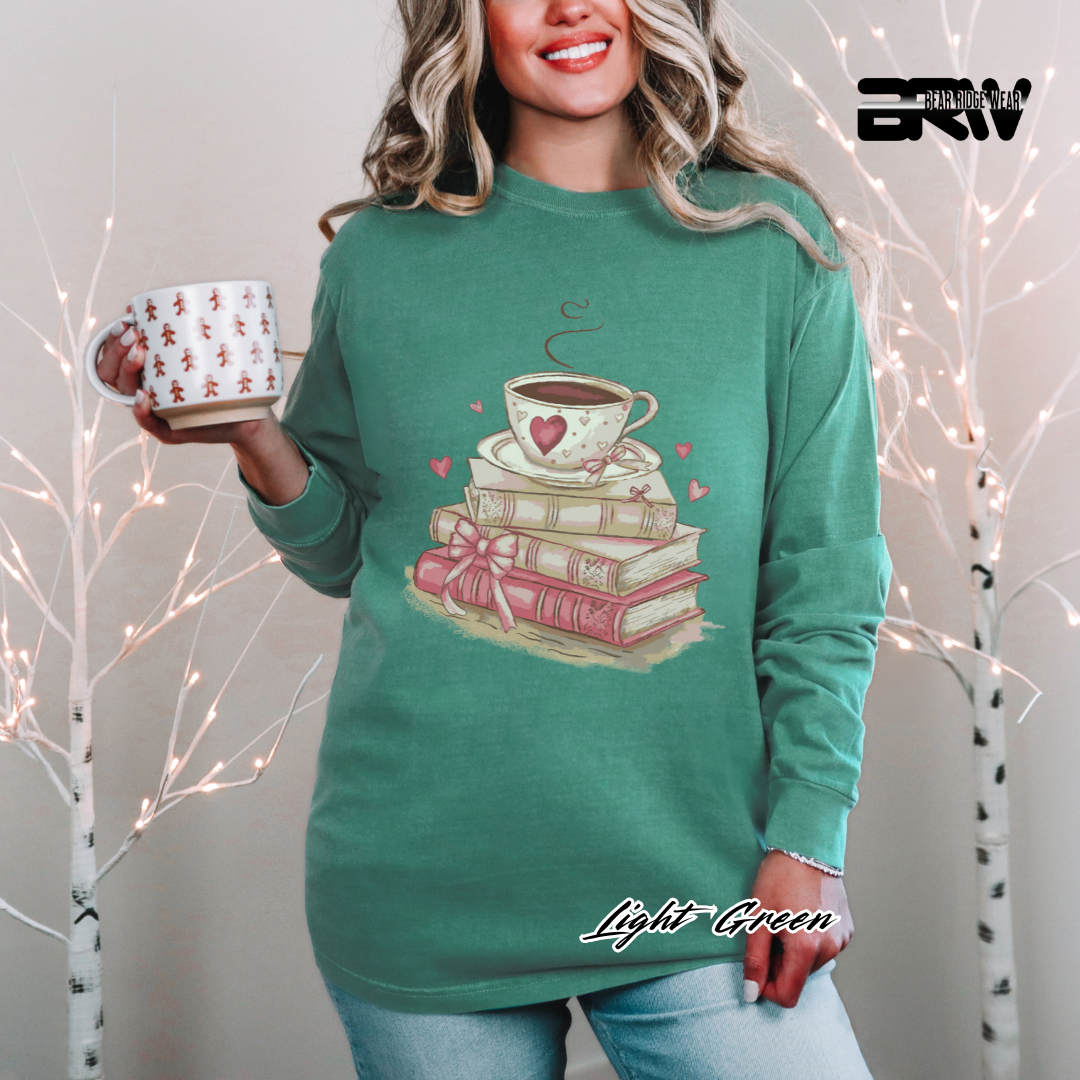 'Coffee on top of the books' Long Sleeve Tee