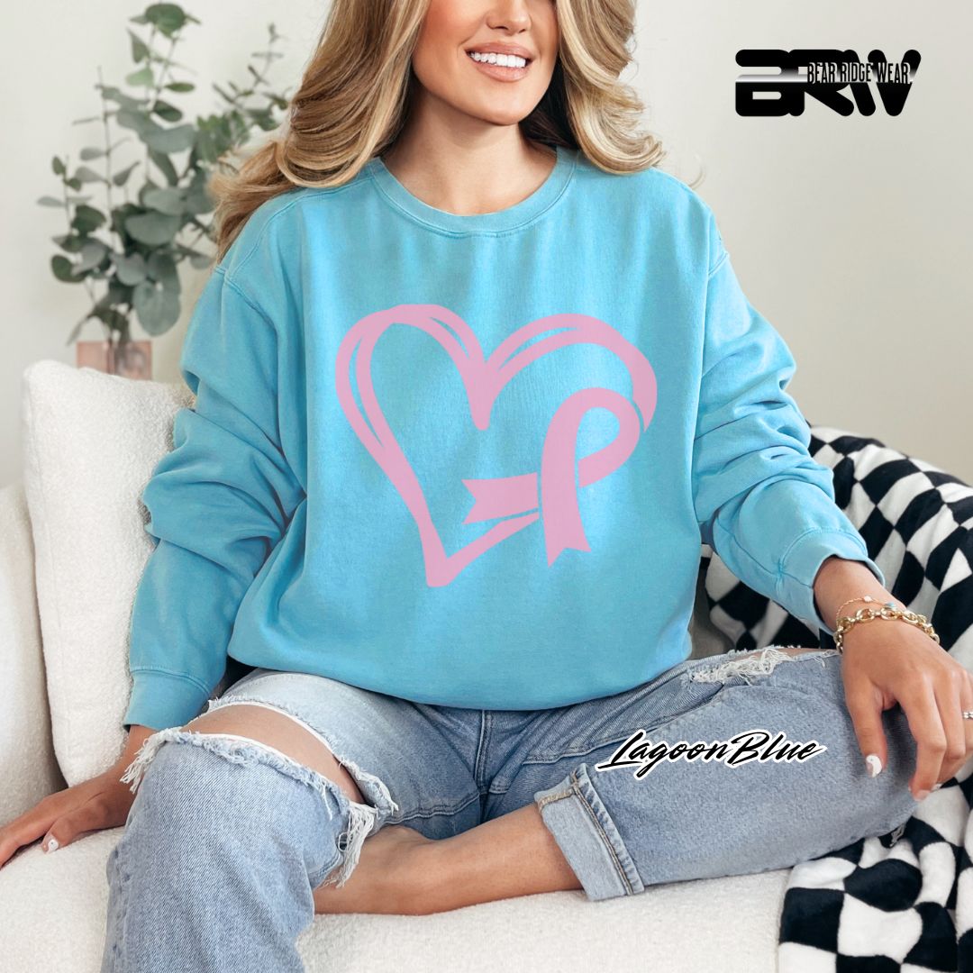 'Pink Heart With Ribbon' Awareness Long Sleeve Tee