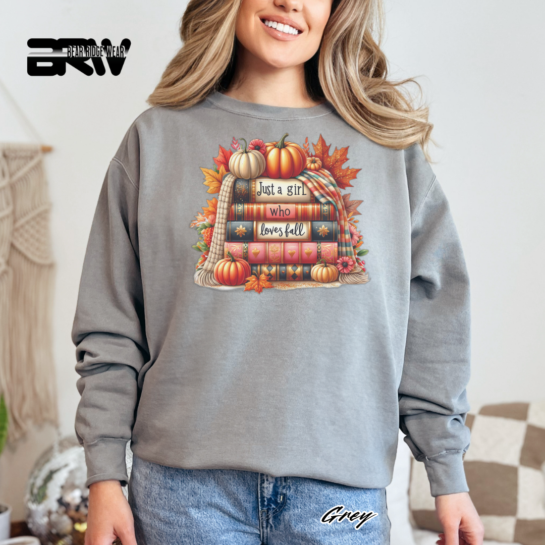 'Just A Girl Who Loves Fall-Books' Fall Crewneck Sweatshirt