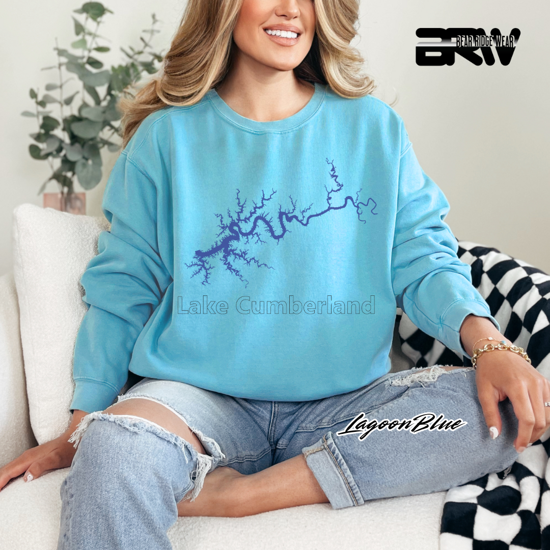 'Blue Lake Cumberland Map' Crewneck Sweatshirt
