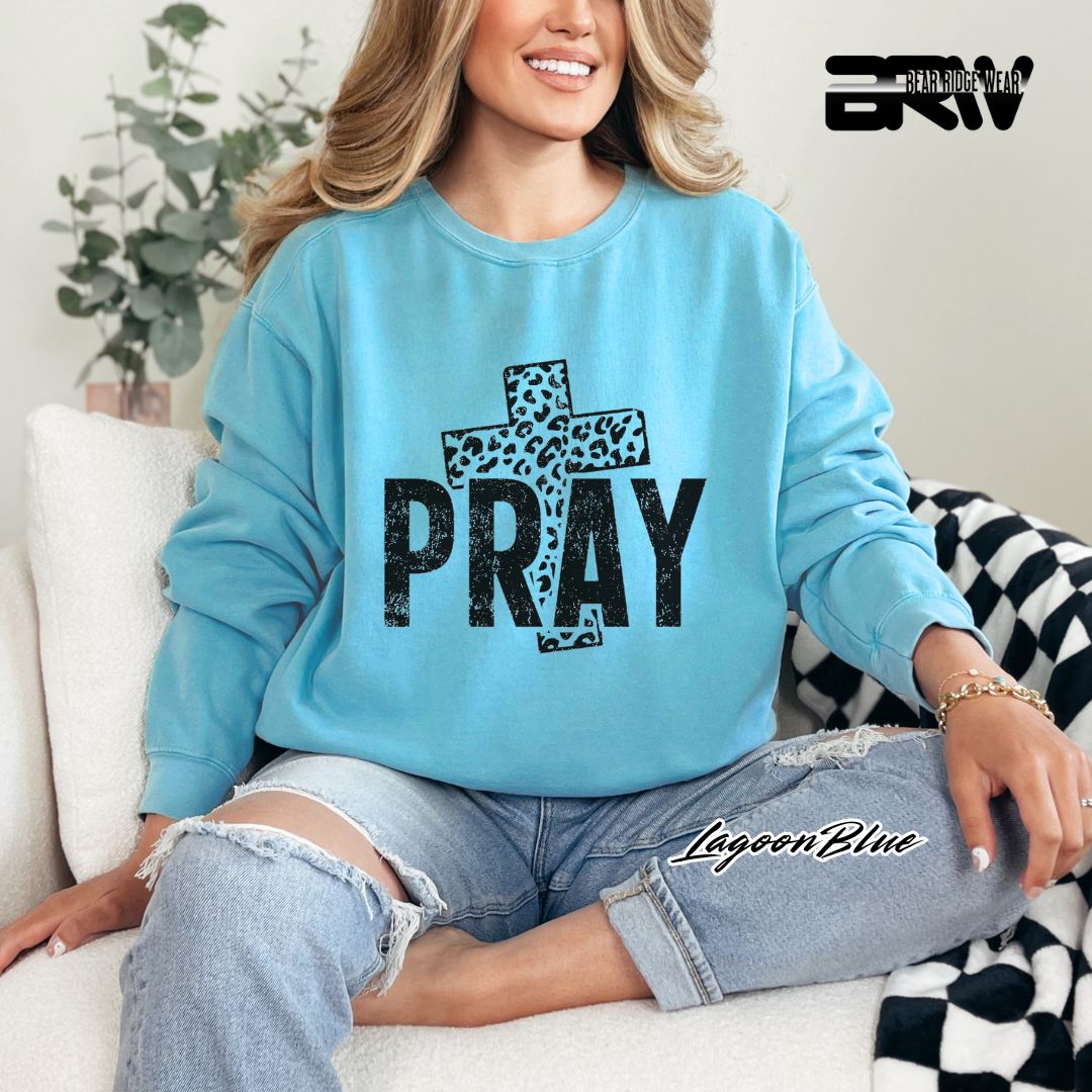 'Pray With Leopard Cross' Faith Crewneck Sweatshirt