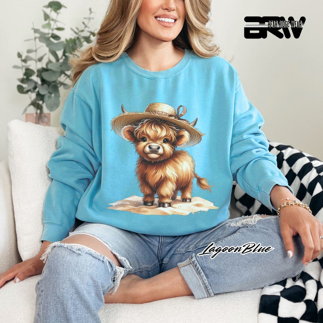 'Highland Cow-Sun Hat' Summer Long Sleeve Tee