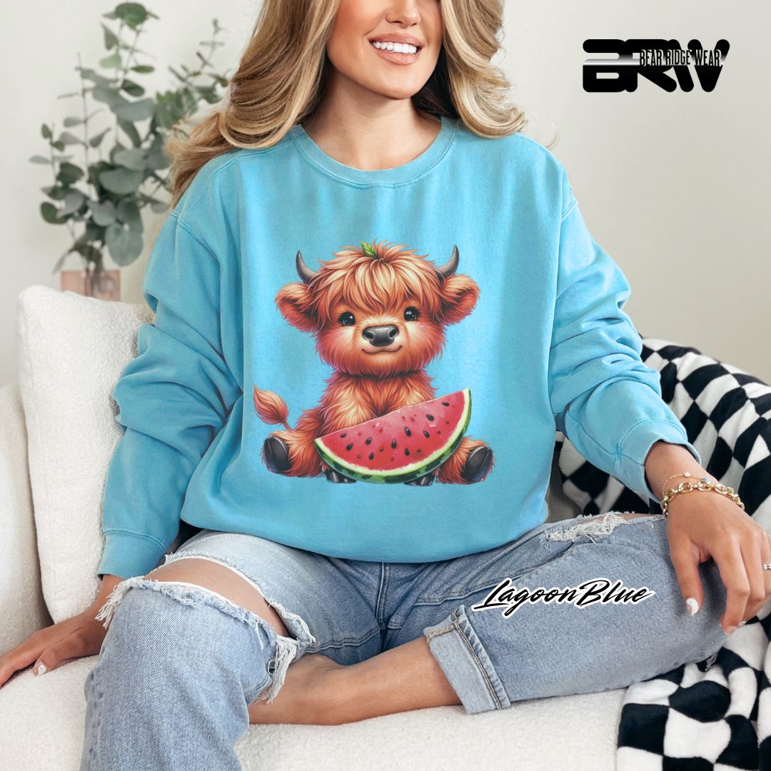 'Highland Cow-Watermelon' Summer Long Sleeve Tee