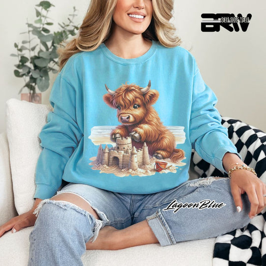 'Highland Cow-Sandcastle' Summer Long Sleeve Tee