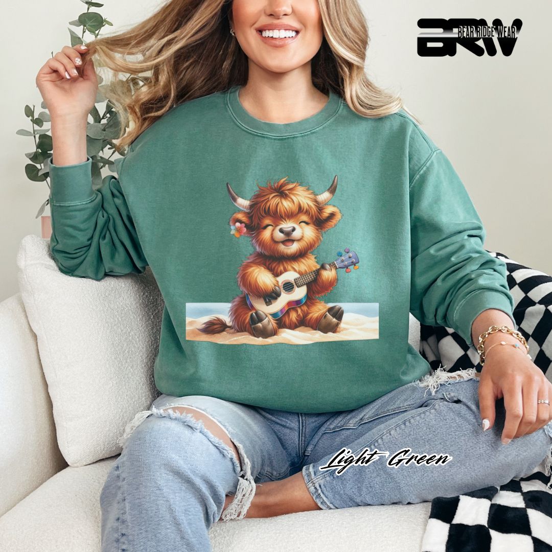 'Highland Cow-Beach-Guitar' Summer Long Sleeve Tee