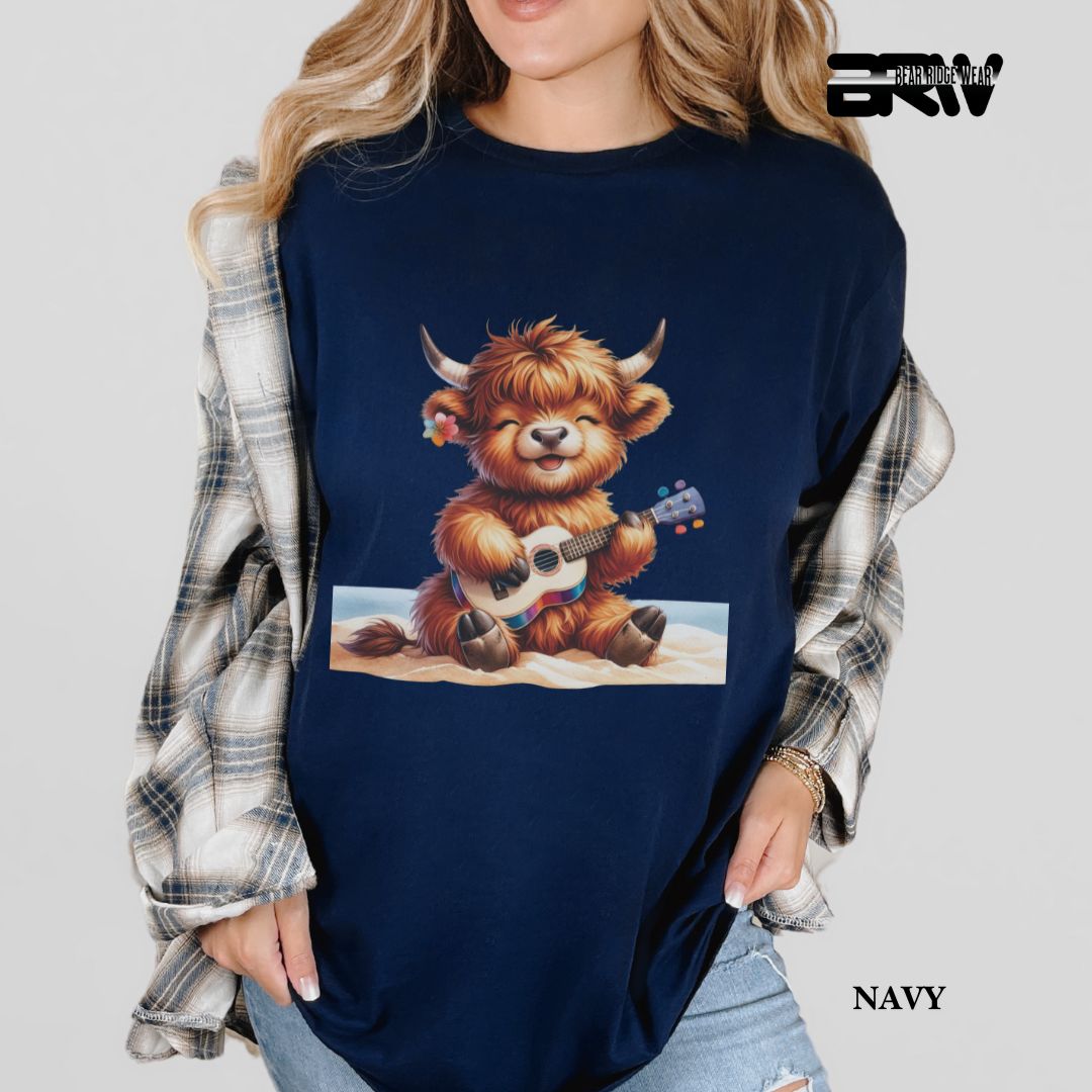 'Highland Cow-Guitar' 3 Summer Tee