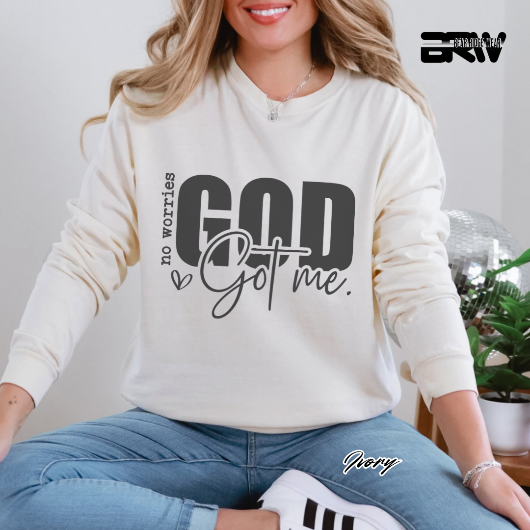 'No Worries, God Got Me' Faith Long-Sleeve Tee