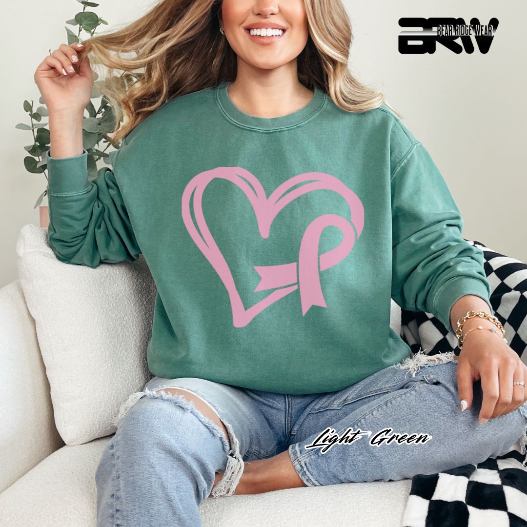 'Pink Heart With Ribbon' Awareness Long Sleeve Tee