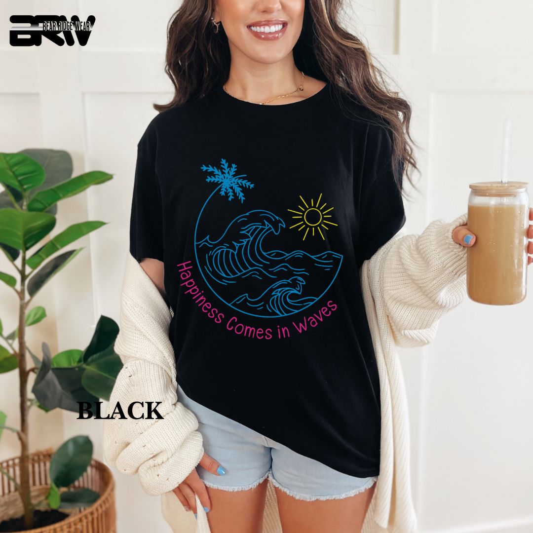 'Happiness Comes In Waves' With Color Summer Tee