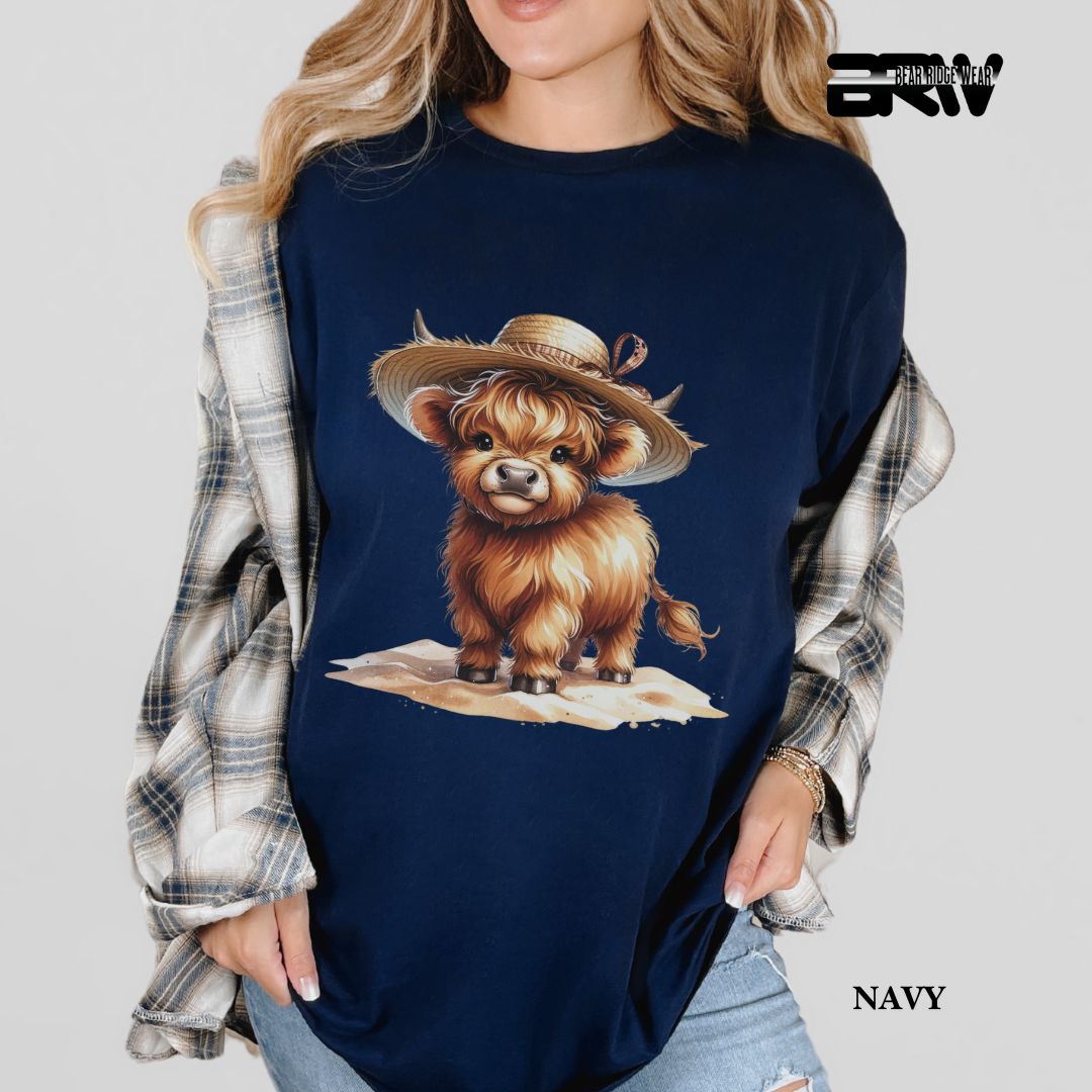 'Highland Cow- Sun Hat' 3 Summer Tee