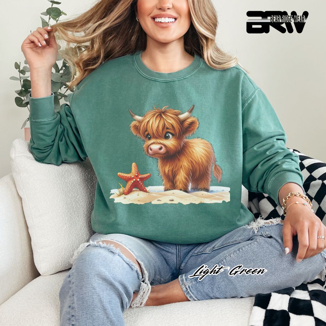 'Highland Cow-Starfish' Summer Crewneck Sweatshirt