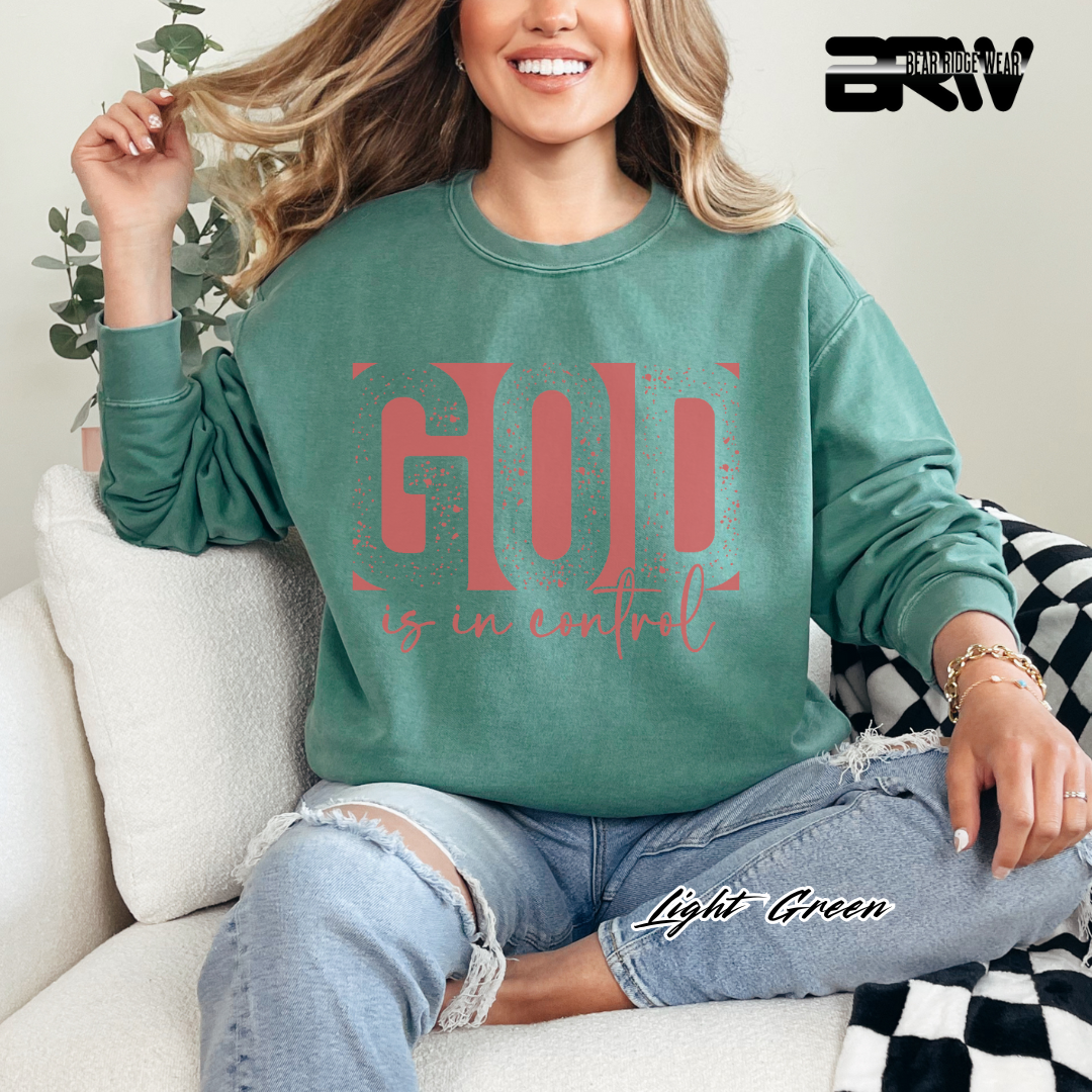 'God Is In Control' Pink Faith Crewneck Sweatshirt