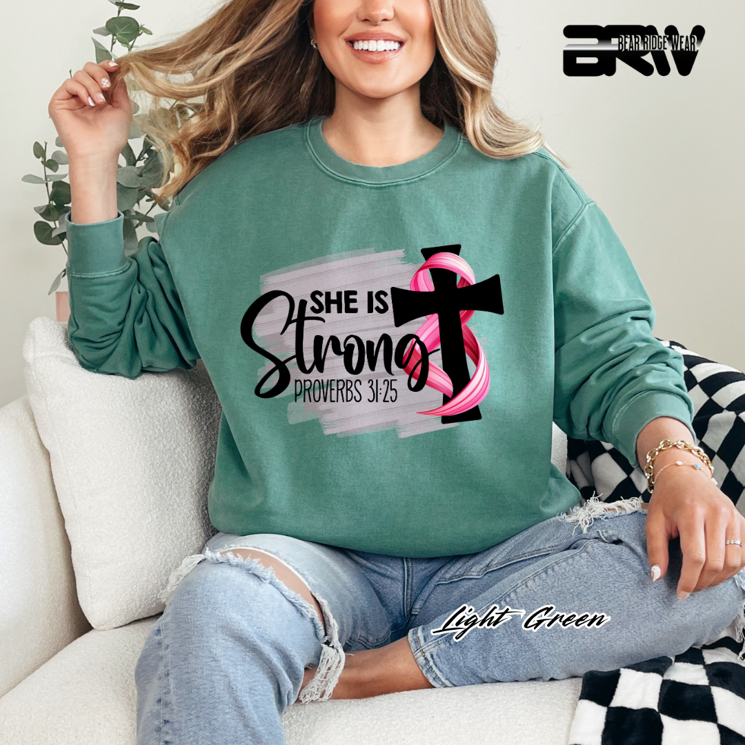 'She Is Strong, Proverbs 31:25' Awareness Long Sleeve Tee